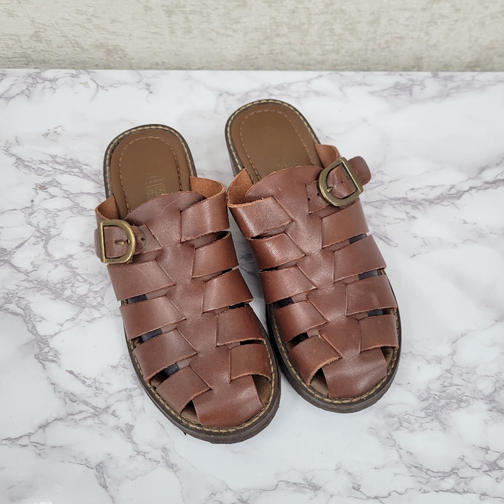 Vintage 90s Leather Brown Fisherman Sandals Women's Size 7